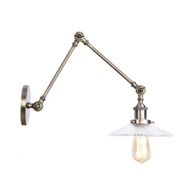 Retro Style Scalloped Wall Lamp Rotatable Clear Glass 1 Head Wall Mount Light in Bronze for Study Room