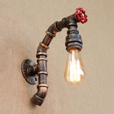 Rustic Style Pipe Wall Mount Light Metallic Single Light Accent Sconce Lighting in Aged Bronze