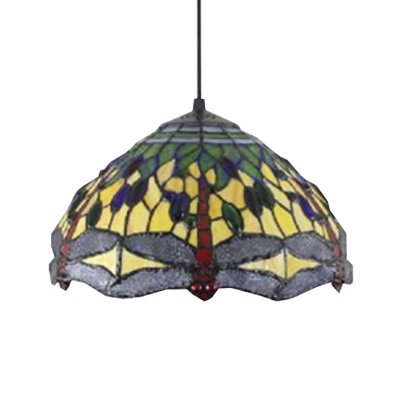 Tiffany Style Pendant Light Colorful Dragonfly Glass Lamp Shade in Dome Shaped, 12