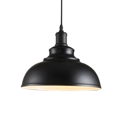 Vintage Black Dome Shade Single Light Pendant Light with White Inner Finish in Industrial Style for Warehouse Bar Garage
