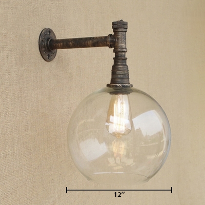 Vintage Glass Globe Shade Metal Wall Sconce with One Light