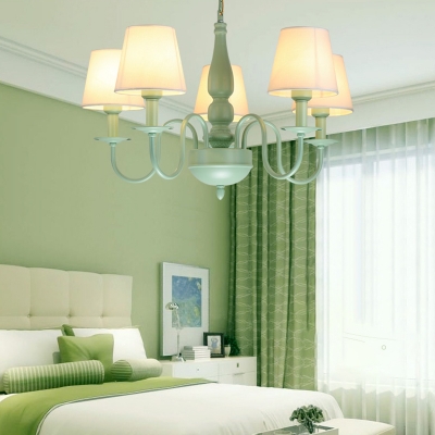 Vintage Tapered Hanging Ceiling Lamp with Fabric Shade 3/5 Lights Chandelier in Green Finish