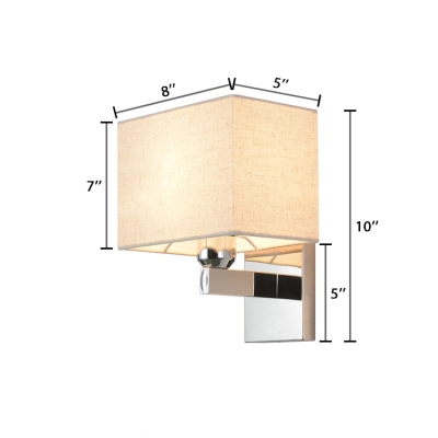 1 Head Armed Wall Sconce with Rectangle Fabric Shade Minimalist Wall Mount Light in Chrome