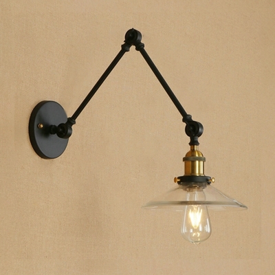 1 Light Adjustable Arm Wall Lighting with Glass Shade Industrial Wall Light Fixture in Brass Finish