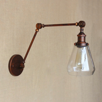 1 Light Conical Wall Sconce Vintage Loft Style Rotatable Transparent Glass Wall Light Fixture in Rust