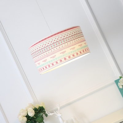 3 Lights Drum Hanging Lamp American Retro Chandelier Lamp with Colorful Fabric Shade