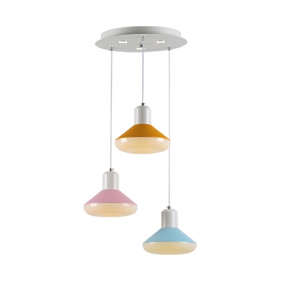 3 Lights Round Canopy Hanging Pendant Macaron Nordic Style Acrylic LED Gourd Pendant Lights