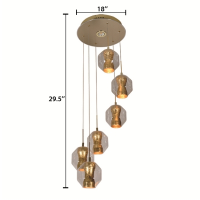 Round/Linear Canopy Pendant Lamp with Globe Glass Shade Post Modern 6/12 Lights Hanging Lamp in Gold