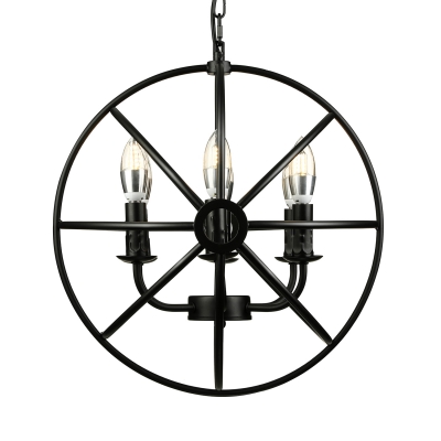 6 Light LED Orb Chandelier in Wrought Iron Industrial Style Restaurant Kitchen Globe Pendant Light in Black