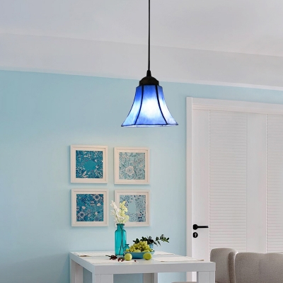 All Blue Stained Glass Bell Shade Tiffany One-light Mini Pendant Lighting