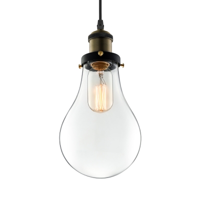 Clear Glass Bulb Shade Indoor Lighting Fixture Retro Industrial 1 Light Pendant Lamp in Antique Bronze