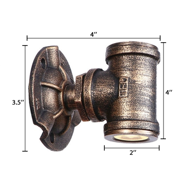 Antique Bronze Pipe Mini Wall Light Industrial Metal 1 Light Wall Lamp for Corridor
