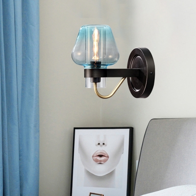 Aqua Faded Glass Tapered Sconce Light Contemporary Single Head Wall Lighting for Bedside