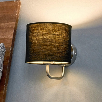 Armed Wall Lamp with Black Round Fabric Shade Modernism Single Head Wall Light Fixture