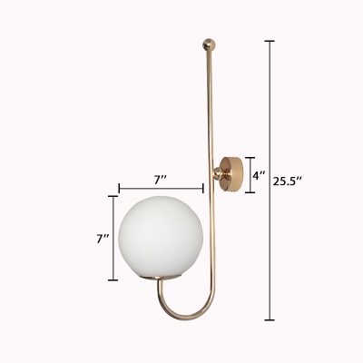 Ball Wall Mount Light Modern Fashion White Glass 1 Head Lighting Fixture with Curved Arm
