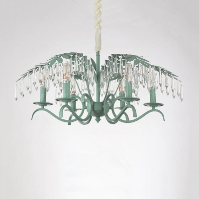 Candle Chandelier with Leaf Decoration Luxurious Crystal 6/8 Lights Hanging Light in Green