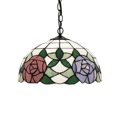 Classic Art 12''W Pendant Light Tiffany Style Floral Dome Glass Shade in Multicolor Finish