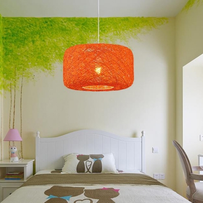 Colorful Modern Round Suspension Light Woven Single Head Ceiling Pendant Lamp for Kids