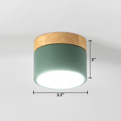 Cylinder LED Ceiling Lamp with Wooden Base Nordic Style Gray/Green Lighting Fixture for Corridor