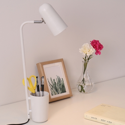 Elongated Dome Desk Light with Storage Cup Study Room Metallic Single Light Desk Lighting in White