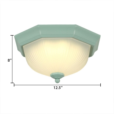 Frosted Glass Octagon Flushmount with Bowl Shade Simplicity LED Flush Light Fixture in Green/Pink