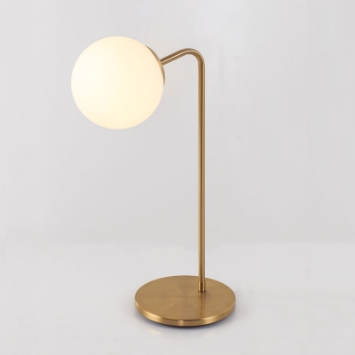 Globe Shade Table Lamp Simplicity White Glass Desk Light with Metal Base for Study Room