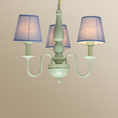Green Finish Coolie Hanging Chandelier Rustic Style Fabric Shade 3/5 Lights Suspended Light