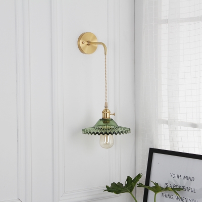 Green Glass Shade Scalloped Wall Lamp Nordic Modern Single Head Suspender Wall Light