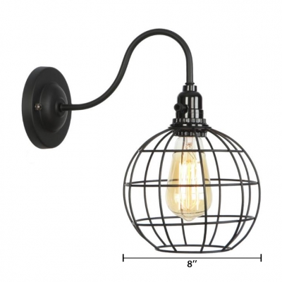 Industrial Gooseneck Sconce Light with Global Metal Cage 1 Head Lighting Fixture in Black