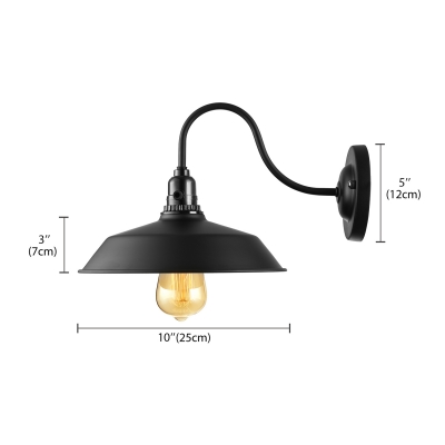 Industrial Wall Sconce with Gooseneck Fixture Arm in Barn Style, Black
