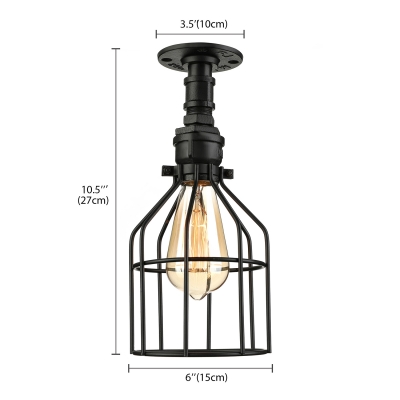 Industrial Wire Cage Shade Semi Flush Mount in Black Finish 10.5'' High