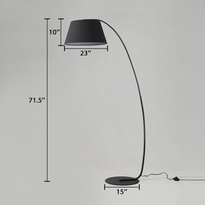 Large Arched Floor Lamp Contemporary Fabric Floor Light in Matt Black with Metal Base