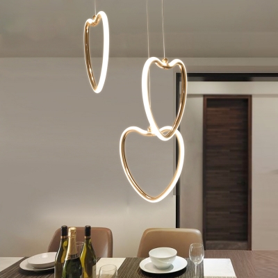 Loving Heart Pendant Lamp Modern Acrylic 3 Light Decorative Led Suspended Light in Gold