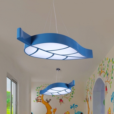 Macaron Colorful Leaf Lighting Fixture Amusement Park Kids Bedroom Metal LED Ceiling Light