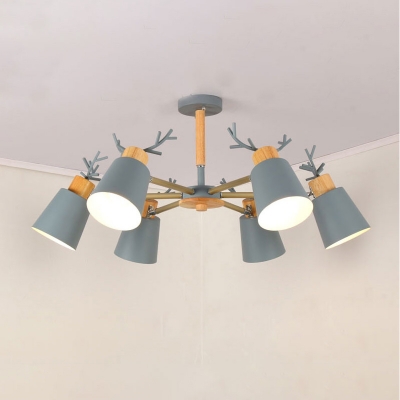 Macaron Gray Antler Chandelier Light Metal 3/6 Lights Decorative Suspended Light for Baby Kids Room
