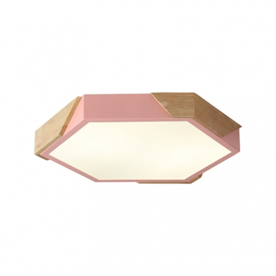 Metal Flush Light Fixture with Hexagon Shape Green/Pink/Yellow LED Flush Mount for Bedroom