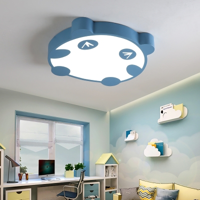 Metal LED Ceiling Lamp with Cartoon Panda Blue/Green/Pink Flush Light for Boys Girls Bedroom