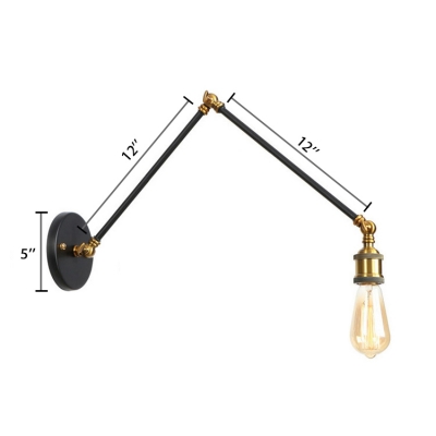 Metallic Open Bulb Wall Lamp with Swing Arm Modern Industrial Wall Mount Light in Cast Brass