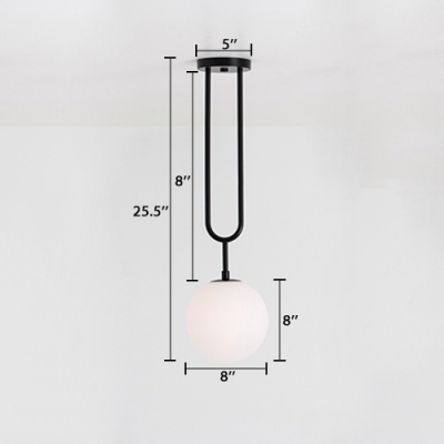Orb Semi Flush Light Designers Style Frosted Glass 1 Light Lighting Fixture in Black Finish