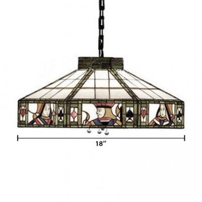 Poker Pattern Ceiling Fixture Tiffany-Style Art Glass Shade Loft Lamp in Vintage Style, 2 Light 16
