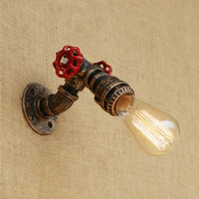Retro Style Pipe Wall Mount Fixture Iron Single Head Sconce Light in Antique Brass/Bronze/Silver