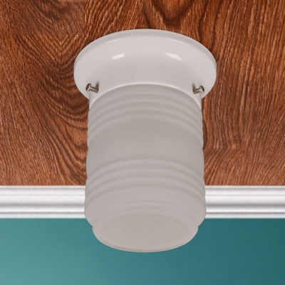 Single Light Cylinder Flush Mount with Ripple Glass Shade Contemporary Ceiling Lamp in White