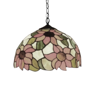 Two Light Ceiling Fixture Tiffany Sunflower Series Pendant with Dome Glass Shade, 16
