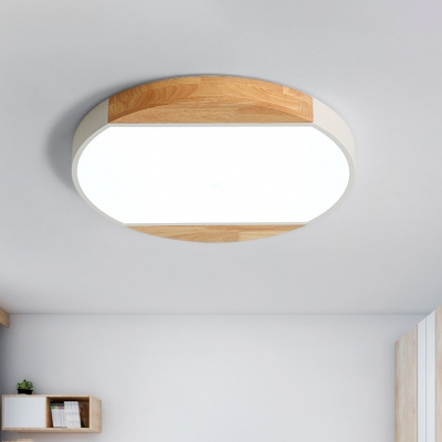 Ultra Thin Round Lighting Fixture Sitting Room Wood LED Flush Mount Light in Blue/Green/White/Yellow