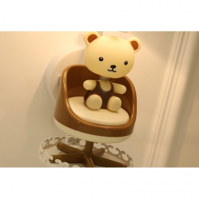 White Finish Strips Design Table Lamp with Cute Bear Fabric Shade 1 Head Standing Table Light for Kids