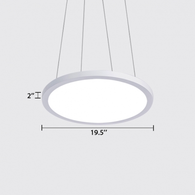 Wrought Iron Disc Chandelier in Simple Style 20-Inch Width White Finish Office Hanging Light