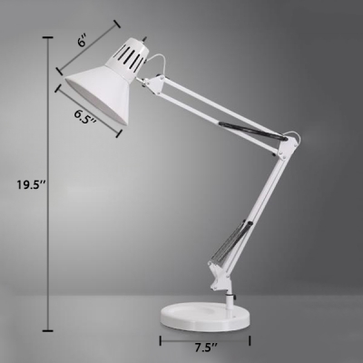 1 Light Conical Desk Lamp Simple Concise Iron Desk Lights in White with Adjustable Arm