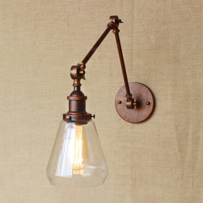 1 Light Conical Wall Sconce Vintage Loft Style Rotatable Transparent Glass Wall Light Fixture in Rust