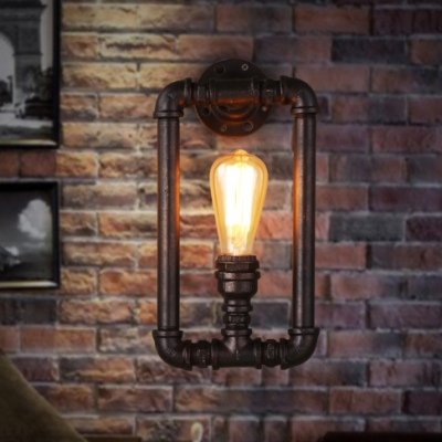 13'' Tall Single Light Black Iron Pipe Indoor Wall Lamp