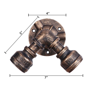 2 Heads Water Pipe Downlight Retro Style Metallic Small Wall Mount Light in Antique Bronze